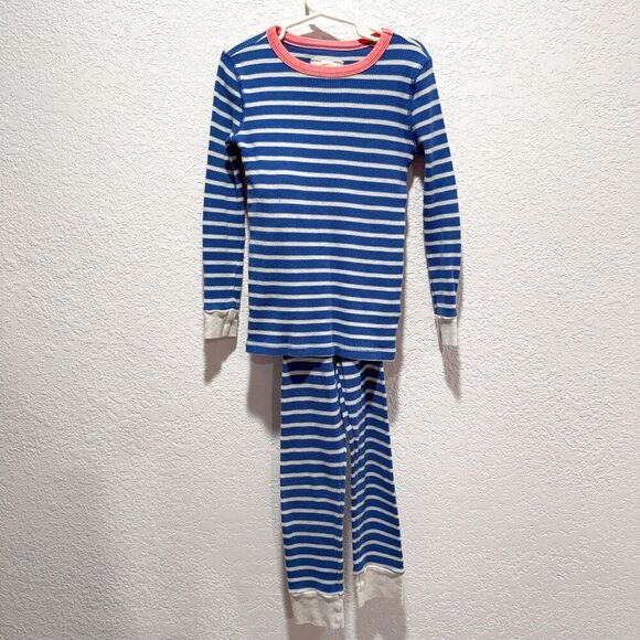 Crewcuts Waffle Knit Striped Pajama Set Boys Size 7 Blue White Coral Unisex - Picture 1 of 8